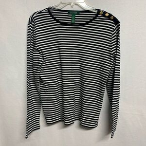Lauren Ralph Lauren Navy and White Striped Long Sleeve Top